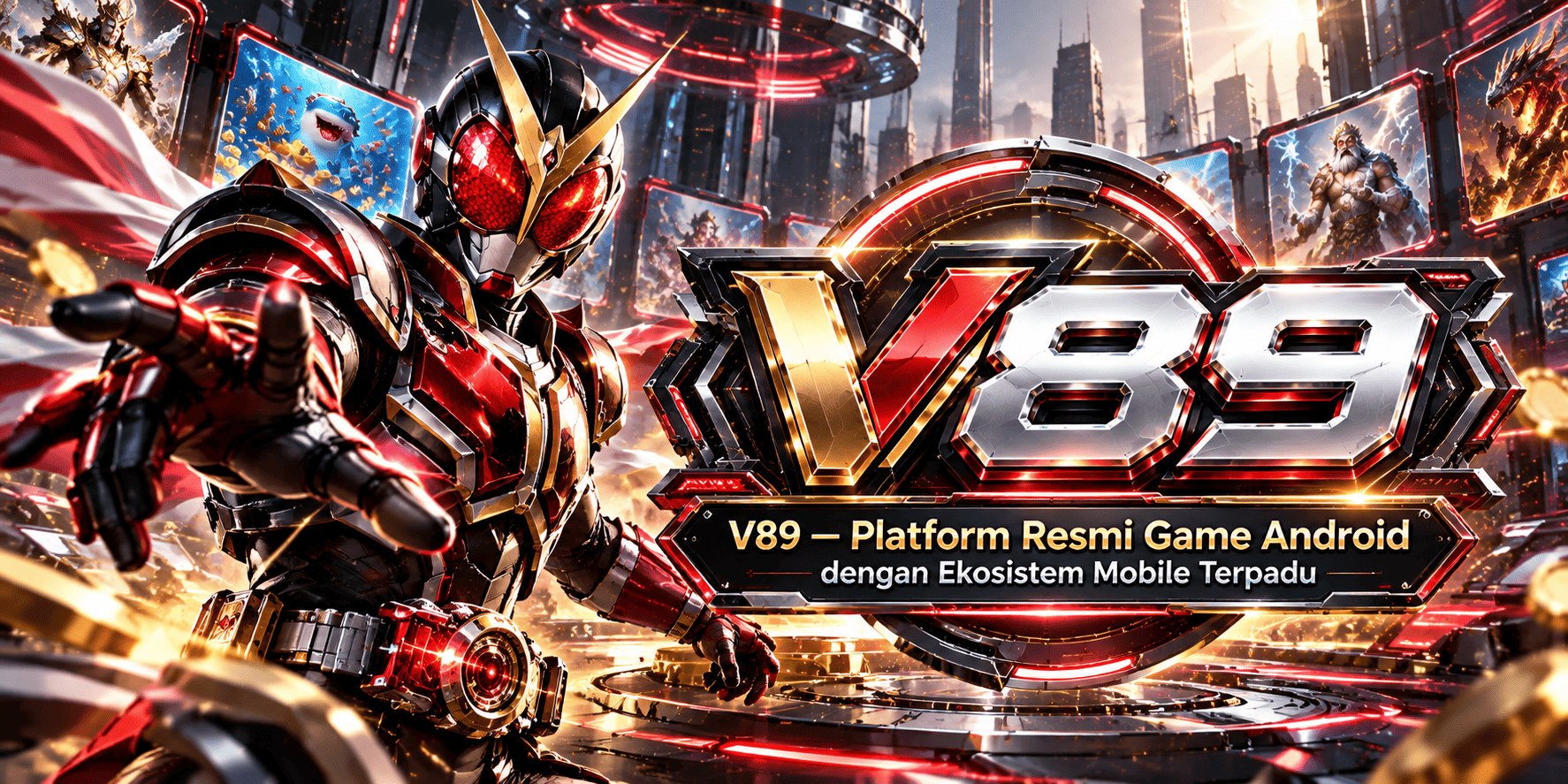 Tampilan utama aplikasi V89 dengan akses permainan digital